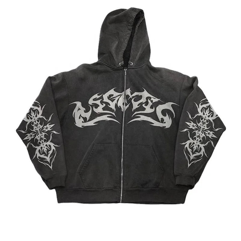 Street Retro Clothing Flame Print Oversized Sweatshirt
