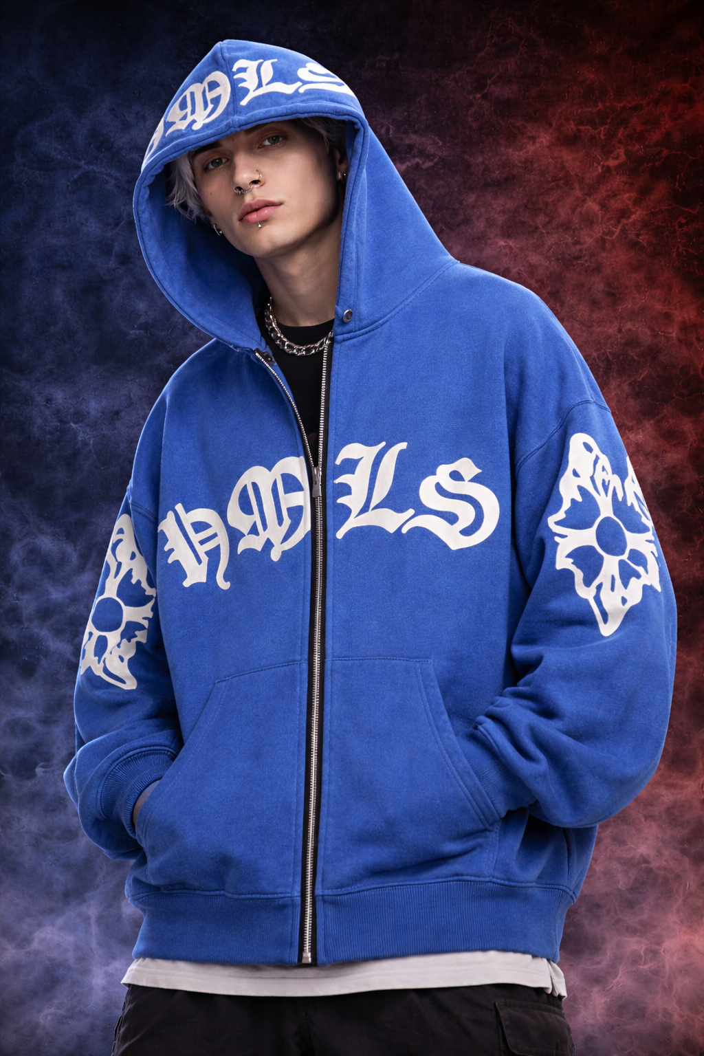 Street Retro Clothing Flame Print Oversized Sweatshirt
