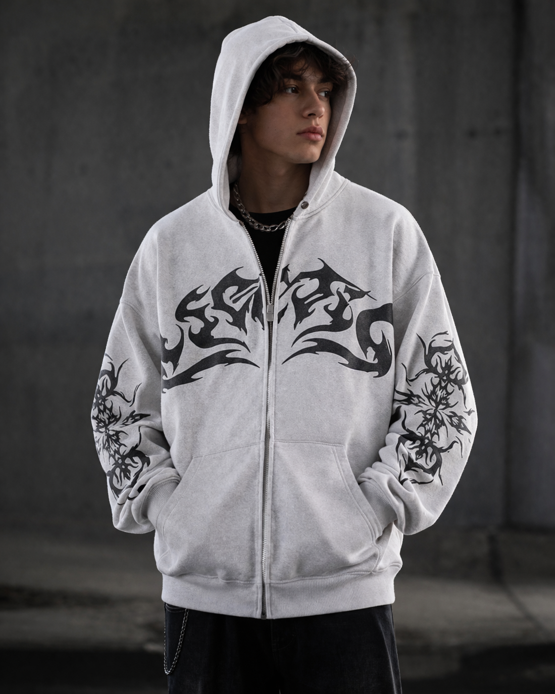 Street Retro Clothing Flame Print Oversized Sweatshirt
